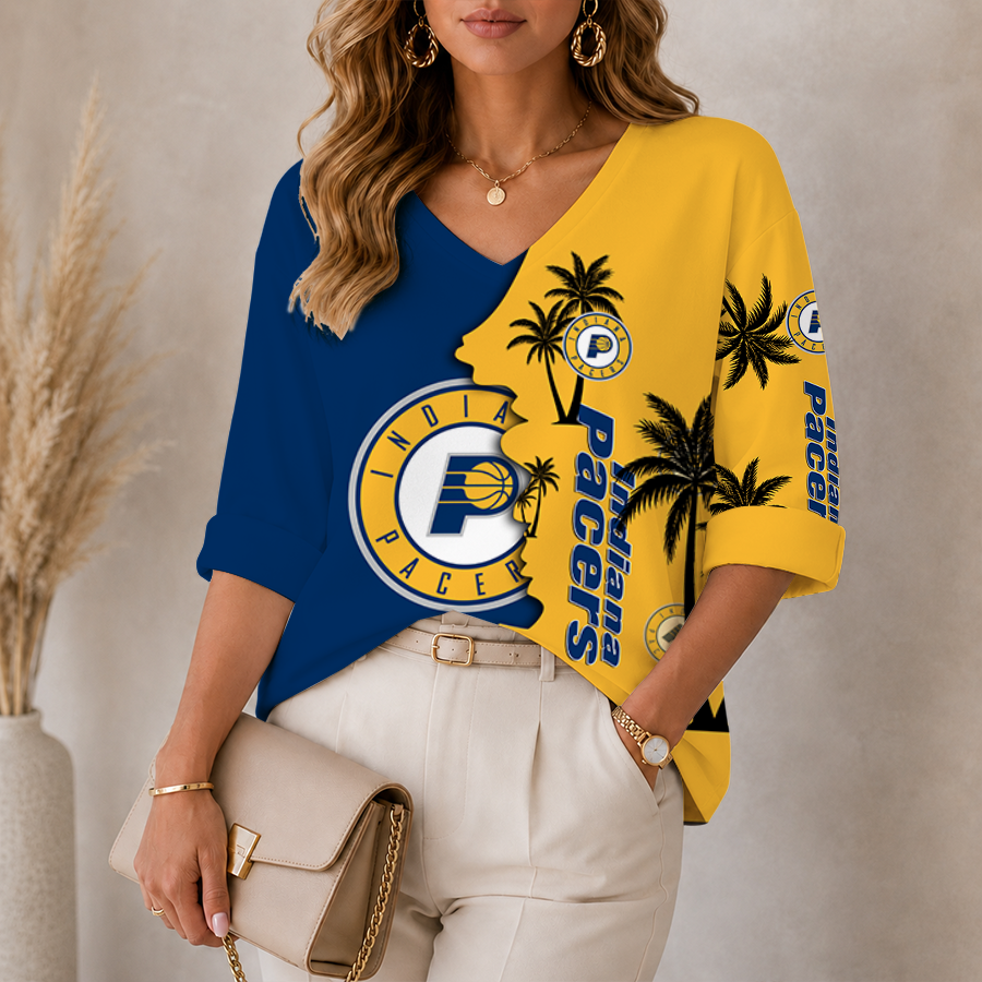 [HOT DEAL] NEW CUSTOMIZED NBA06 IPA INDIANA PACERS WOMEN'S V-NECK LONG SLEEVE SHIRT