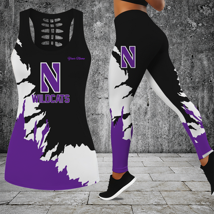 [HOOPS SPECIAL] NEW CUSTOMIZED NCAA CFH06 NOW NORTHWESTERN WILDCATS HOLLOW TANK TOP & LEGGINGS SET