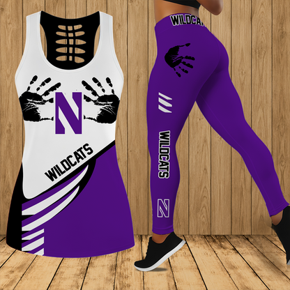 [HOOPS SPECIAL] NEW CUSTOMIZED NCAA CFH06 NOW NORTHWESTERN WILDCATS HOLLOW TANK TOP & LEGGINGS SET