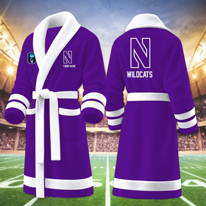 [HOOPS SPECIAL] NEW CUSTOMIZED NCAA CFH06 NOW NORTHWESTERN WILDCATS MULTICOLOR FLEECE BATHROBE