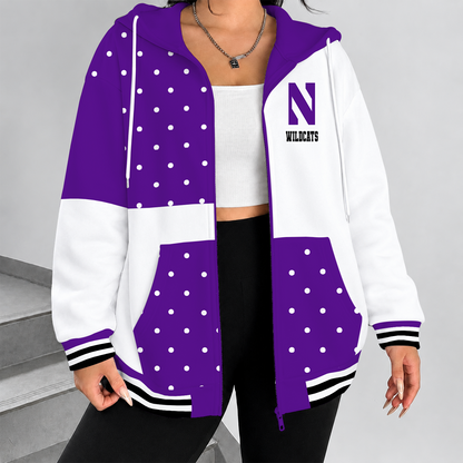 [HOOPS SPECIAL] NEW CUSTOMIZED NCAA CFH06 NOW NORTHWESTERN WILDCATS STRAPPY ZIP HOODIE