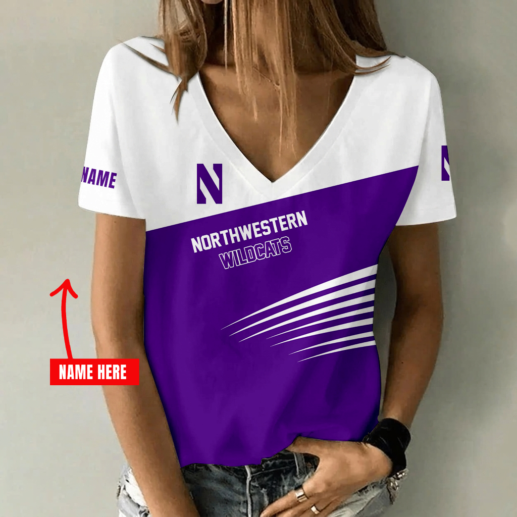 [HOOPS SPECIAL] NEW CUSTOMIZED NCAA CFH06 NOW NORTHWESTERN WILDCATS V-NECK FEMALE SHIRT