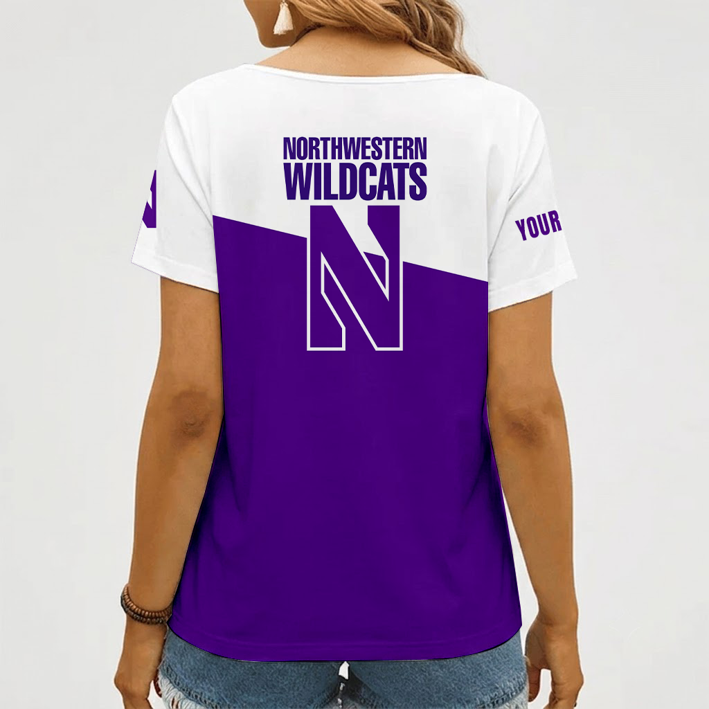 [HOOPS SPECIAL] NEW CUSTOMIZED NCAA CFH06 NOW NORTHWESTERN WILDCATS V-NECK FEMALE SHIRT