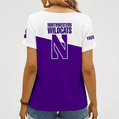 [HOOPS SPECIAL] NEW CUSTOMIZED NCAA CFH06 NOW NORTHWESTERN WILDCATS V-NECK FEMALE SHIRT
