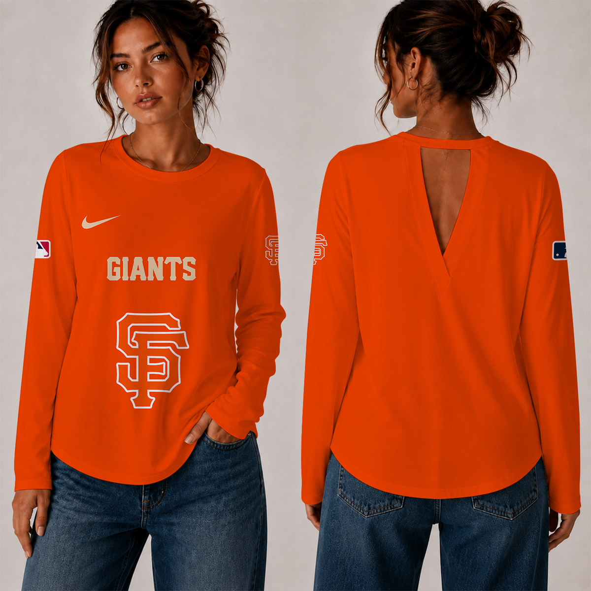 [HOMERUN DEAL] NEW CUSTOMIZED MLB06 SFG THE GIANTS WOMEN'S BACK V-CUT LONG-SLEEVE SHIRT