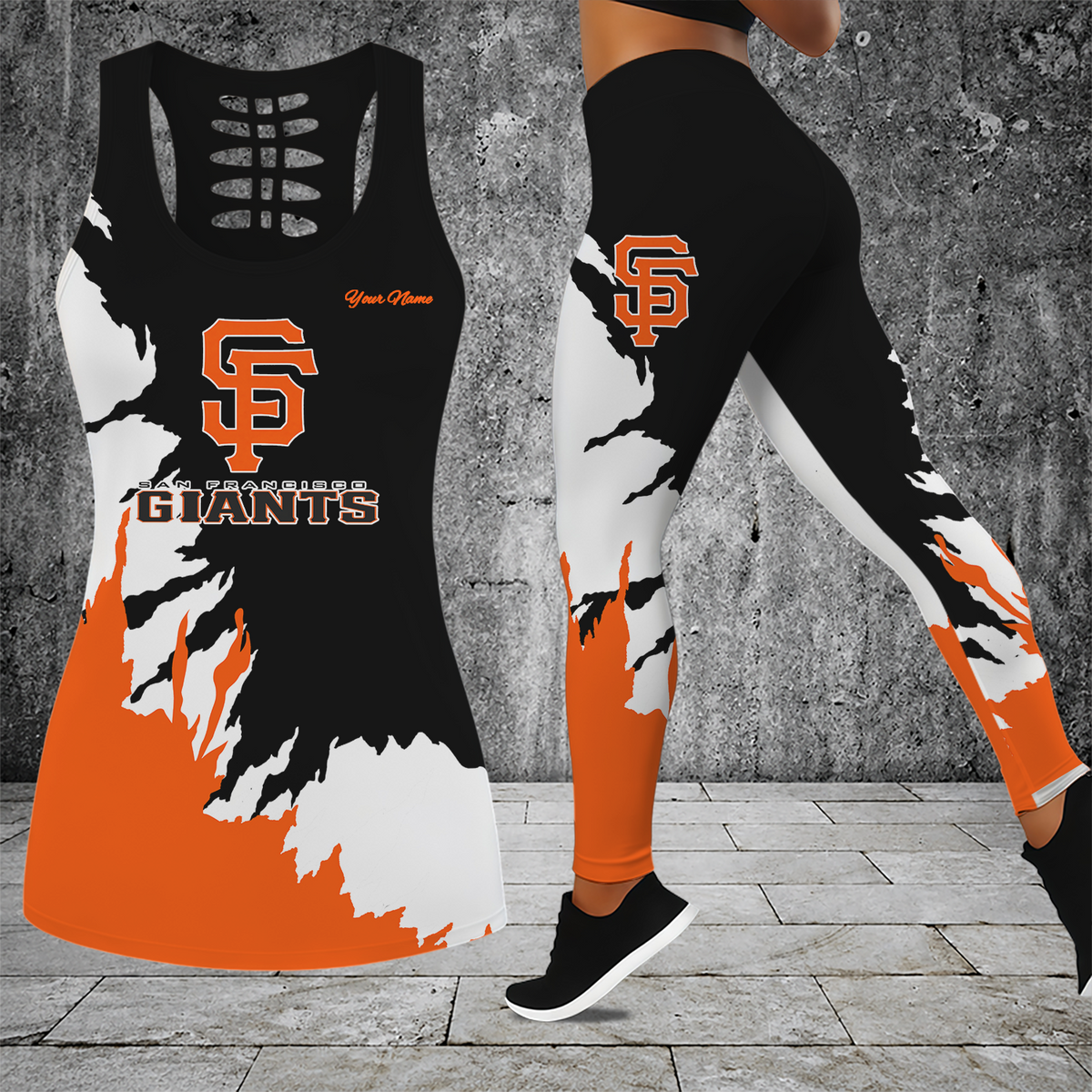 [HOMERUN DEAL] NEW CUSTOMIZED MLB06 SFG SAN FRANCISCO GIANTS HOLLOW TANK TOP & LEGGINGS SET