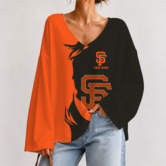 [HOMERUN DEAL] NEW CUSTOMIZED MLB06 SFG SAN FRANCISCO GIANTS V-NECK LONG SLEEVED CROP TOP