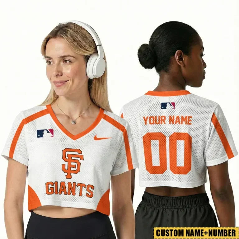 [HOMERUN DEAL] NEW CUSTOMIZED MLB06 SFG SAN FRANCISCO GIANTS V-NECK JERSEY CROP TOP