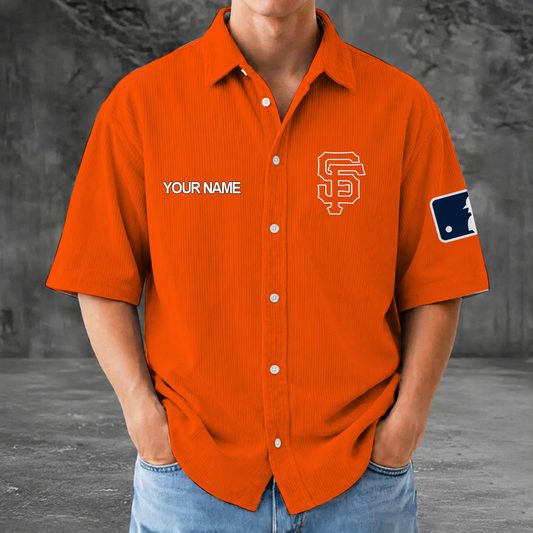 [HOMERUN DEAL] NEW CUSTOMIZED MLB06 SFG SAN FRANCISCO GIANTS SEERSUCKER BUTTON SHIRT