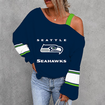 [TOUCHDOWN DEAL] NEW CUSTOMIZED NFL06 SSH SEATTLE SEAHAWKS WOMEN'S OFF-SHOULDER LONG SLEEVE SHIRT