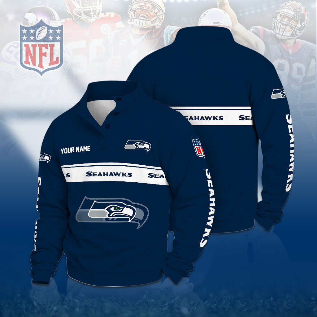 [TOUCHDOWN DEAL] NEW CUSTOMIZED NFL06 SSH THE SEAHAWKS QUARTER-BUTTON STAND-COLLAR SWEATSHIRT