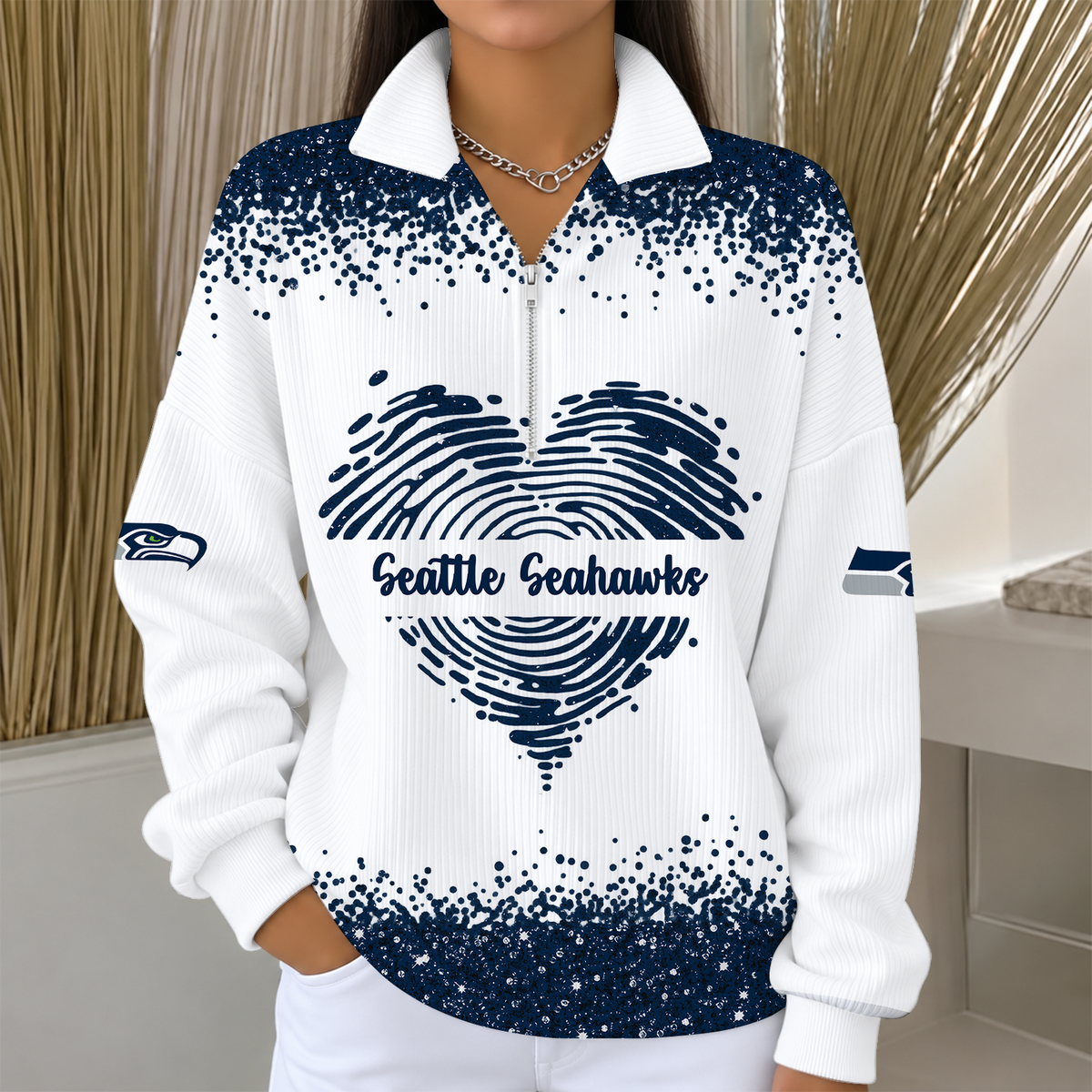 [TOUCHDOWN DEAL] NEW CUSTOMIZED NFL06 SSH THE SEAHAWKS QUARTER ZIP RIBBED SWEATER