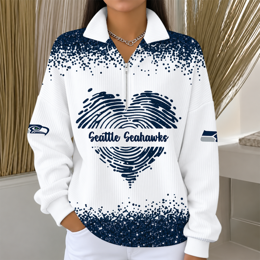 [TOUCHDOWN DEAL] NEW CUSTOMIZED NFL06 SSH THE SEAHAWKS QUARTER ZIP RIBBED SWEATER