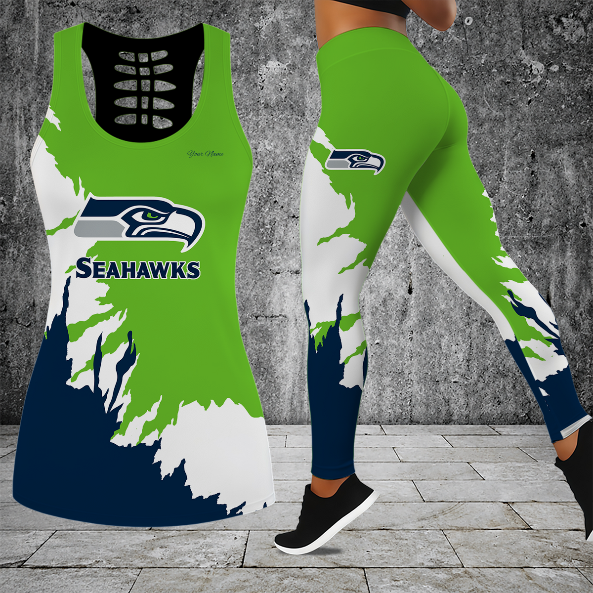 [TOUCHDOWN DEAL] NEW CUSTOMIZED NFL06 SSH SEATTLE SEAHAWKS HOLLOW TANK TOP & LEGGINGS SET