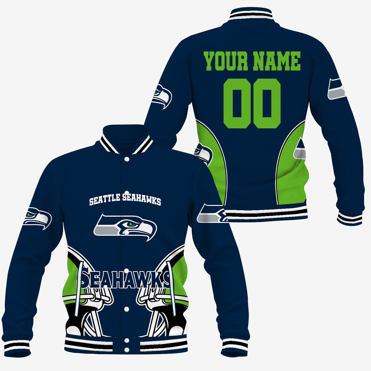 [TOUCHDOWN DEAL] NEW CUSTOMIZED NFL06 SSH SEATTLE SEAHAWKS SATIN VARSITY & BASEBALL JACKET
