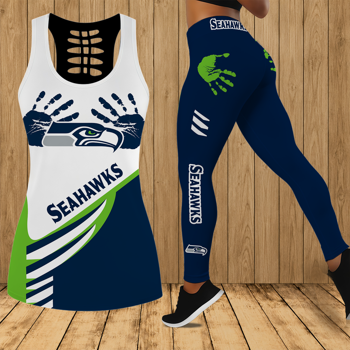 [TOUCHDOWN DEAL] NEW CUSTOMIZED NFL06 SSH SEATTLE SEAHAWKS HOLLOW TANK TOP & LEGGINGS SET