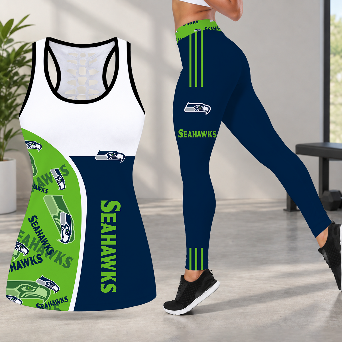[TOUCHDOWN DEAL] NEW CUSTOMIZED NFL06 SSH SEATTLE SEAHAWKS HOLLOW TANK TOP & LEGGINGS SET