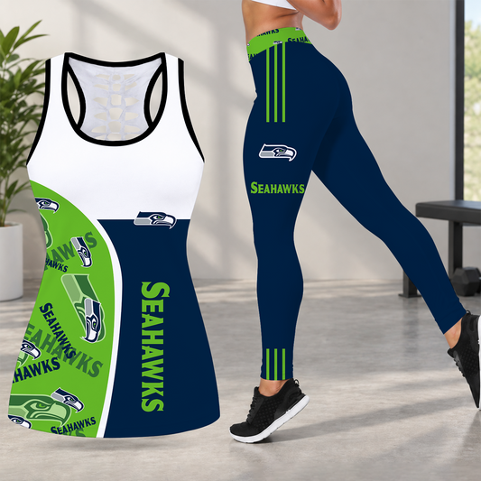 [TOUCHDOWN DEAL] NEW CUSTOMIZED NFL06 SSH SEATTLE SEAHAWKS HOLLOW TANK TOP & LEGGINGS SET
