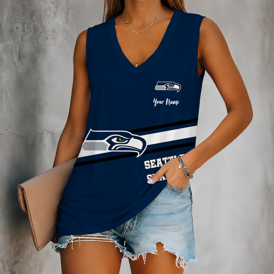 [TOUCHDOWN DEAL] NEW CUSTOMIZED NFL06 SSH SEATTLE SEAHAWKS WOMEN'S V-NECK TANK TOP