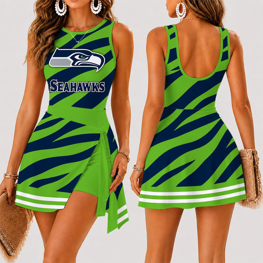 [TOUCHDOWN DEAL] NEW CUSTOMIZED NFL06 SSH SEATTLE SEAHAWKS WOMEN'S SUMMER SKORT DRESS