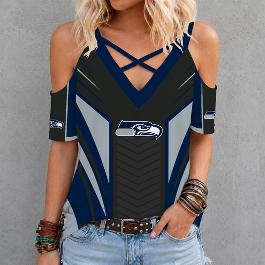 [TOUCHDOWN DEAL] NEW CUSTOMIZED NFL06 SSH SEATTLE SEAHAWKS CRISS CROSS V-NECK TOP