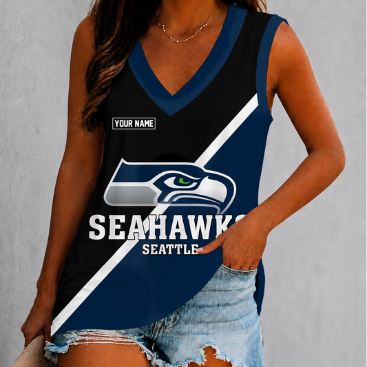 [TOUCHDOWN DEAL] NEW CUSTOMIZED NFL06 SSH SEATTLE SEAHAWKS WOMEN'S V-NECK TANK TOP