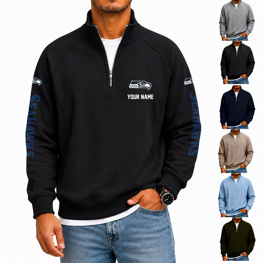 [TOUCHDOWN DEAL] NEW CUSTOMIZED NFL06 SSH SEATTLE SEAHAWKS MEN'S QUARTER ZIP PULLOVER