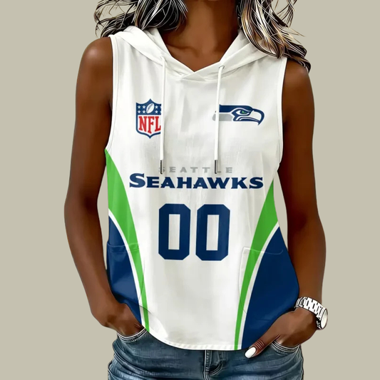[TOUCHDOWN DEAL] NEW CUSTOMIZED NFL06 SSH SEATTLE SEAHAWKS WOMEN'S SLEEVELESS HOODED POCKET TANK TOP