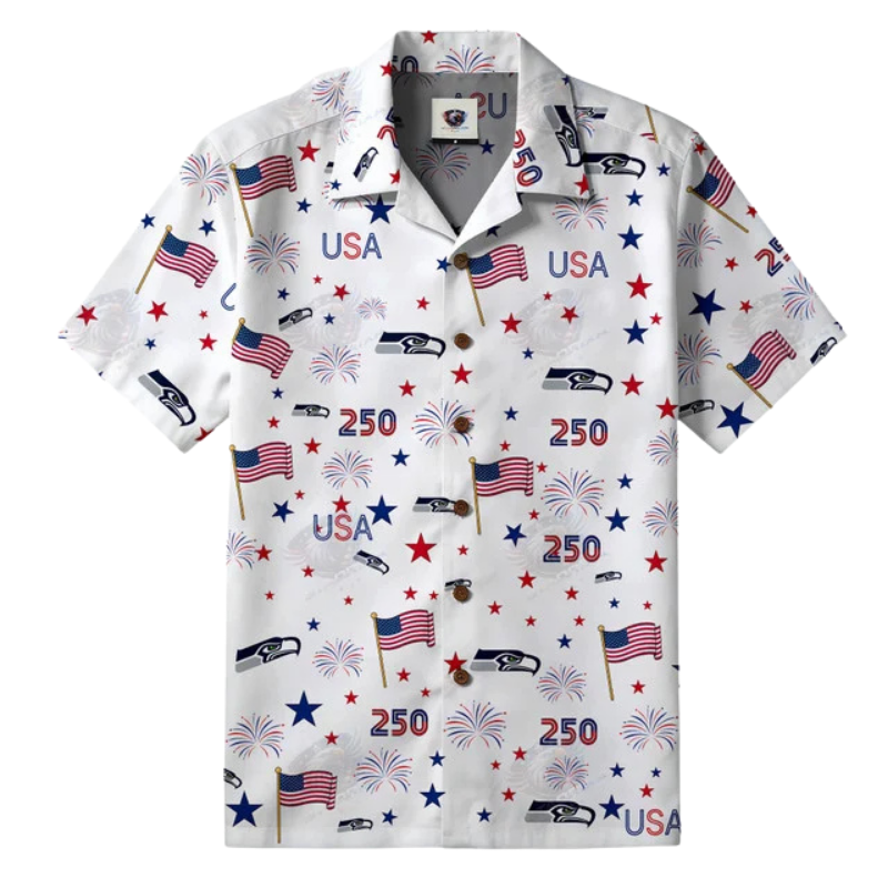 [TOUCHDOWN DEAL] NEW CUSTOMIZED NFL06 SSH SEATTLE SEAHAWKS PATRIOTIC 250 USA HAWAIIAN SHIRT