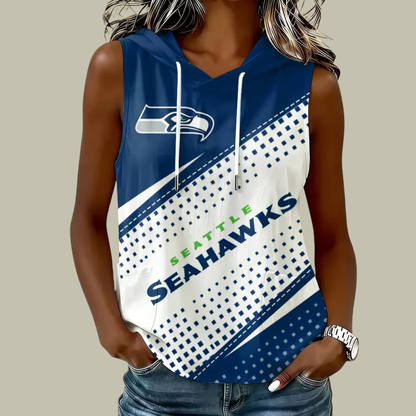 [TOUCHDOWN DEAL] NEW CUSTOMIZED NFL06 SSH SEATTLE SEAHAWKS WOMEN'S SLEEVELESS HOODED POCKET TANK TOP
