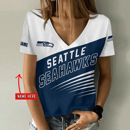 [TOUCHDOWN DEAL] NEW CUSTOMIZED NFL06 SSH SEATLLE SEAHAWKS V-NECK FEMALE SHIRT