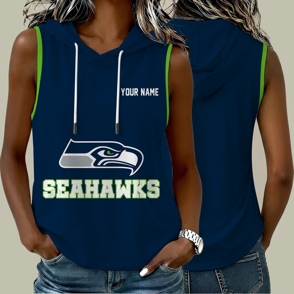 [TOUCHDOWN DEAL] NEW CUSTOMIZED NFL06 SSH SEATTLE SEAHAWKS WOMEN'S SLEEVELESS HOODED POCKET TANK TOP