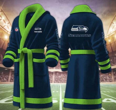 [TOUCHDOWN DEAL] NEW CUSTOMIZED NFL06 SSH SEATTLE SEAHAWKS MULTICOLOR FLEECE BATHROBE
