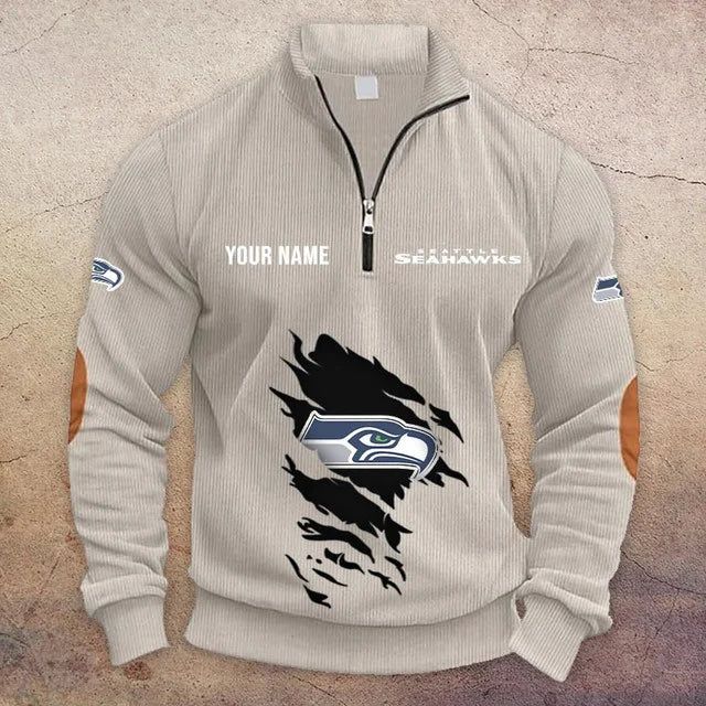 [TOUCHDOWN DEAL] NEW CUSTOMIZED NFL06 SSH SEATTLE SEAHAWKS MULTICOLOR STRIPED QUATER ZIP SWEATSHIRT