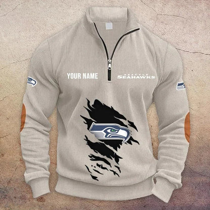 [TOUCHDOWN DEAL] NEW CUSTOMIZED NFL06 SSH SEATTLE SEAHAWKS MULTICOLOR STRIPED QUATER ZIP SWEATSHIRT