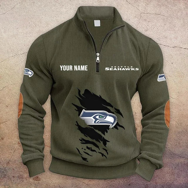 [TOUCHDOWN DEAL] NEW CUSTOMIZED NFL06 SSH SEATTLE SEAHAWKS MULTICOLOR STRIPED QUATER ZIP SWEATSHIRT