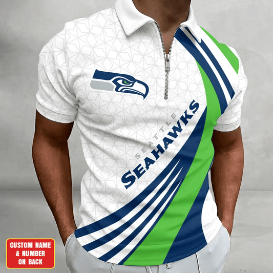 [TOUCHDOWN DEAL] NEW CUSTOMIZED NFL06 SSH SEATTLE SEAHAWKS ZIP POLO SHIRT
