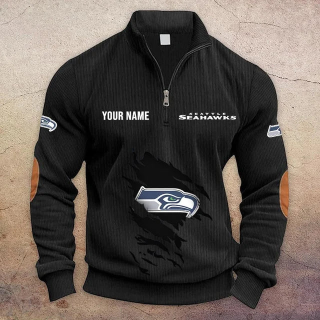 [TOUCHDOWN DEAL] NEW CUSTOMIZED NFL06 SSH SEATTLE SEAHAWKS MULTICOLOR STRIPED QUATER ZIP SWEATSHIRT