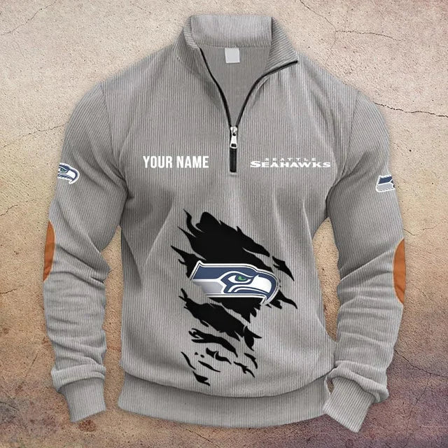 [TOUCHDOWN DEAL] NEW CUSTOMIZED NFL06 SSH SEATTLE SEAHAWKS MULTICOLOR STRIPED QUATER ZIP SWEATSHIRT