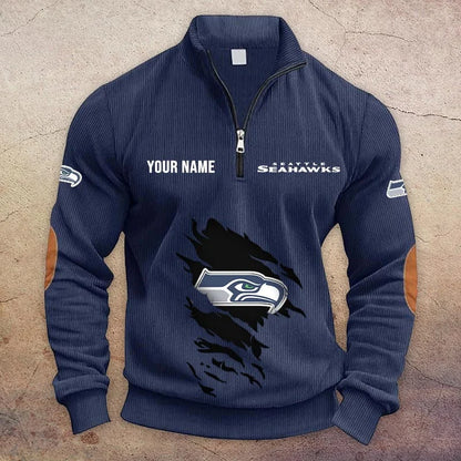 [TOUCHDOWN DEAL] NEW CUSTOMIZED NFL06 SSH SEATTLE SEAHAWKS MULTICOLOR STRIPED QUATER ZIP SWEATSHIRT