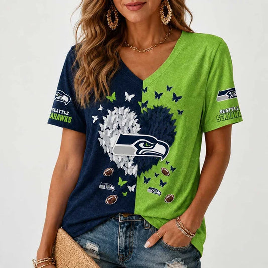 [TOUCHDOWN DEAL] NEW CUSTOMIZED NFL06 SSH SEATLLE SEAHAWKS V-NECK FEMALE SHIRT