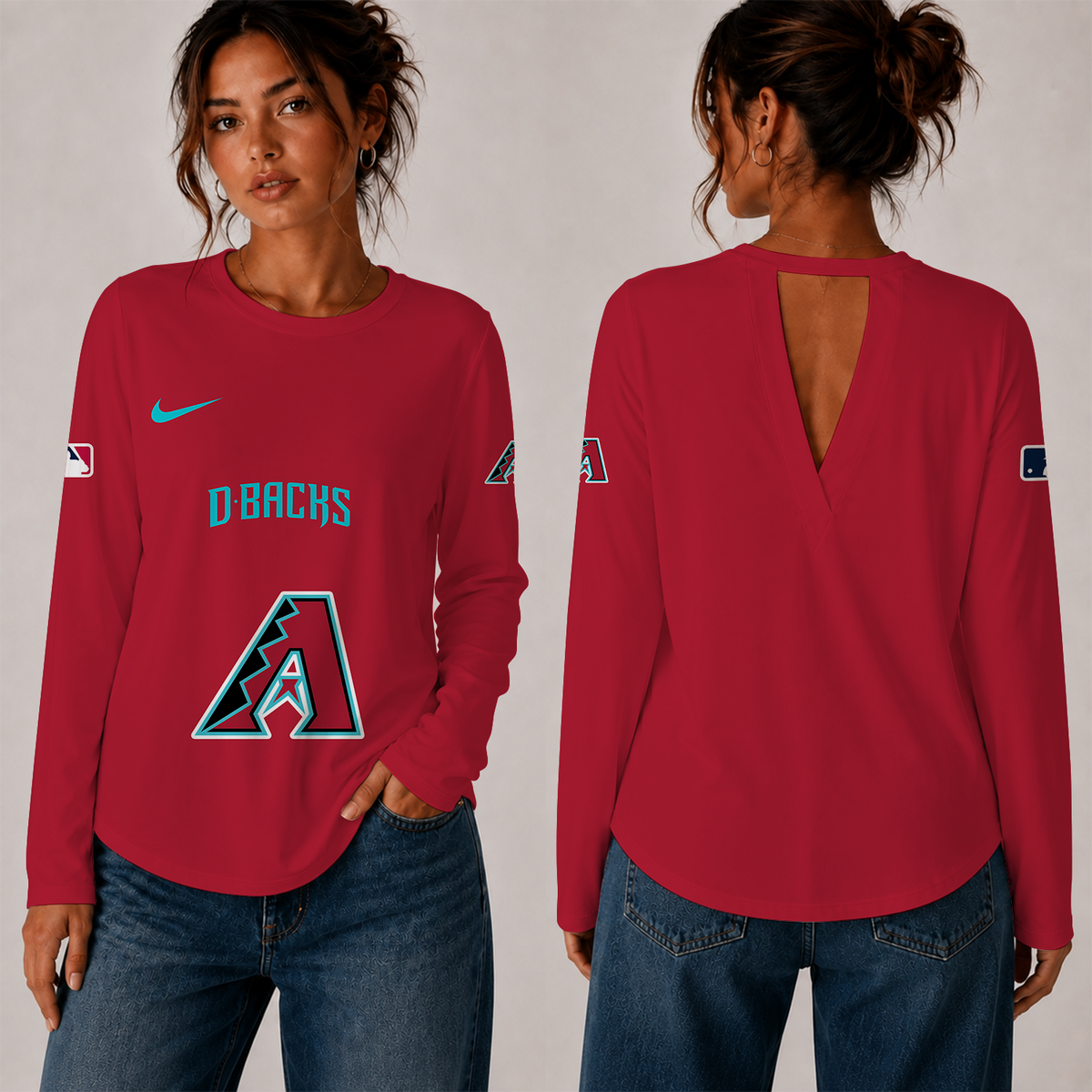 [HOMERUN DEAL] NEW CUSTOMIZED MLB07 ADS THE DIAMONDBACKS WOMEN'S BACK V-CUT LONG-SLEEVE SHIRT