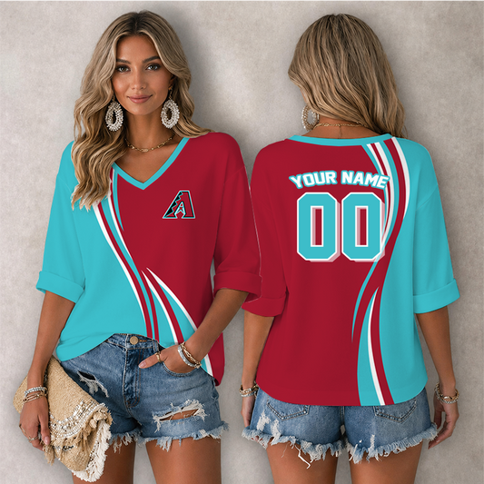 [HOMERUN DEAL] NEW CUSTOMIZED MLB07 ADS ARIZONA DIAMONDBACKS WOMEN'S HEART V-NECK LONG SLEEVE SHIRT