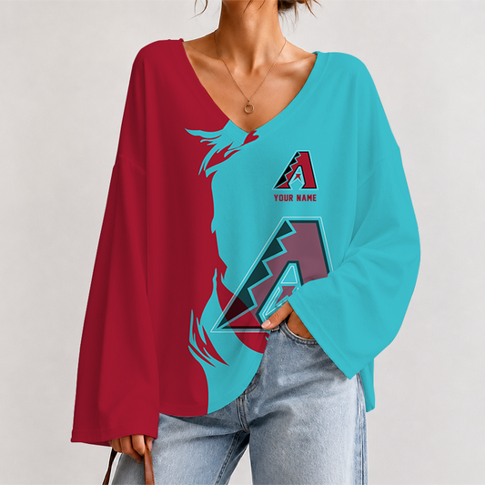 [HOMERUN DEAL] NEW CUSTOMIZED MLB07 ADS ARIZONA DIAMONDBACKS V-NECK LONG SLEEVED CROP TOP