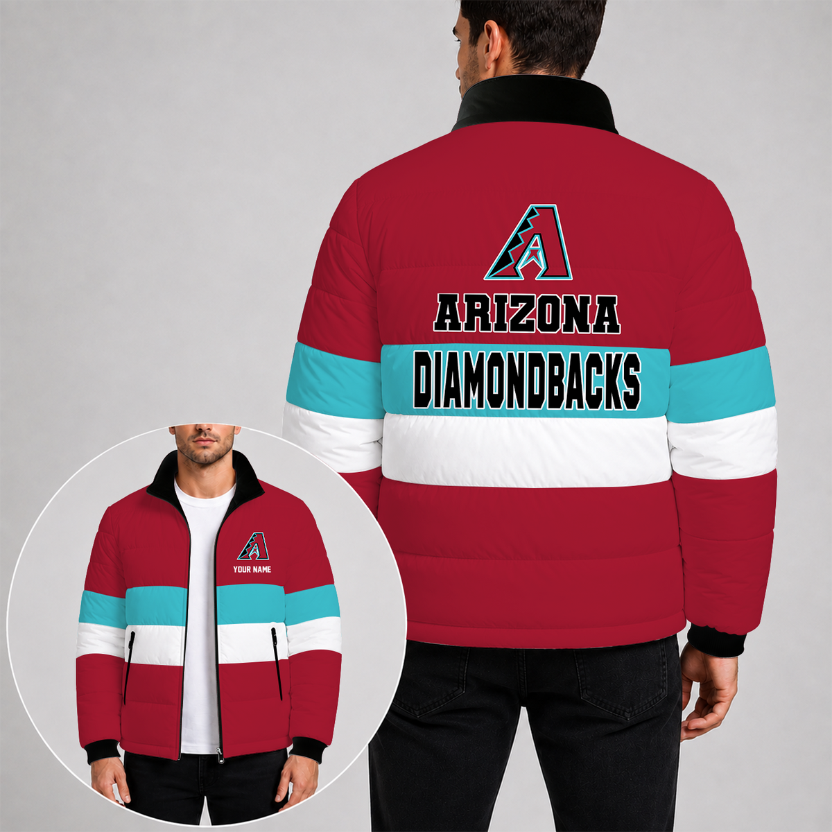 [HOMERUN DEAL] NEW CUSTOMIZED MLB 07 THE DIAMONDBACKS PUFFER JACKET