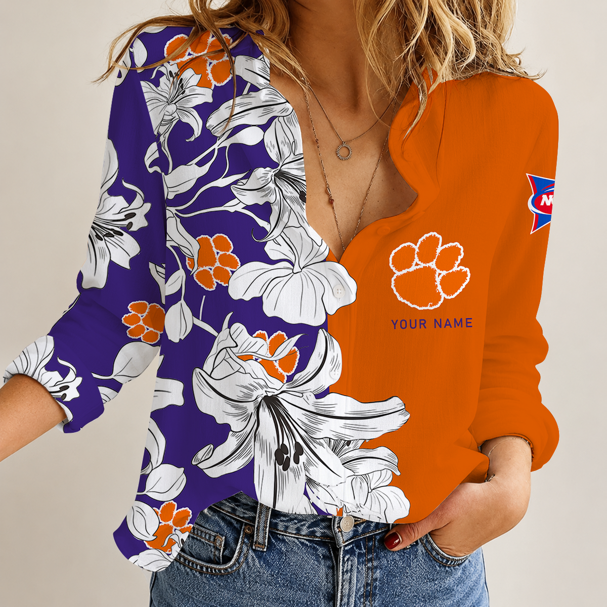 [TOUCHDOWN DEAL] NEW CUSTOMIZED NCAA FBS07 CST CLEMSON TIGERS WOMEN CASUAL SHIRT