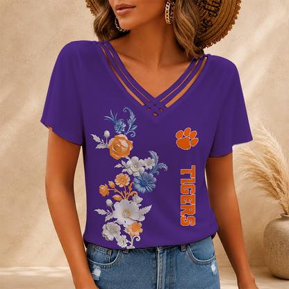 [FAN FAVORITE] NEW CUSTOMIZED NCAA FBS07 CST CLEMSON TIGERS V-NECK SHIRT