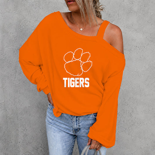 [TOUCHDOWN DEAL] NEW CUSTOMIZED NCAA FBS07 CST CLEMSON TIGERS WOMEN'S OFF-SHOULDER LONG SLEEVE SHIRT