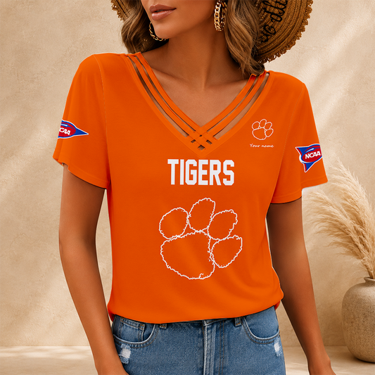 [TOUCHDOWN DEAL] NEW CUSTOMIZED NCAA FBS07 CST CLEMSON TIGERS V-NECK SHIRT