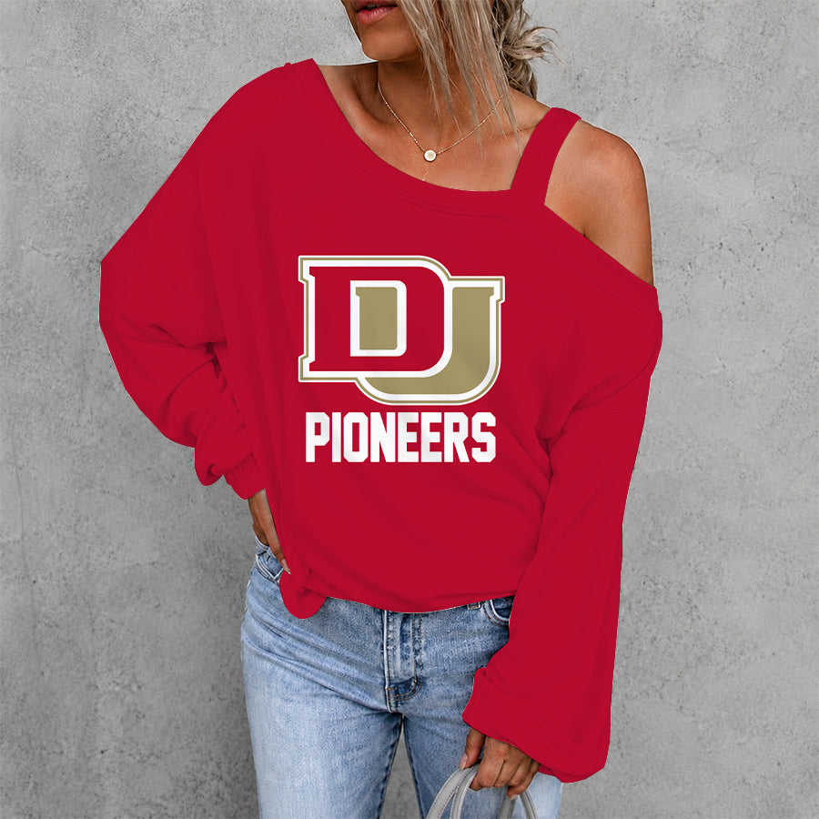 [PUCK DROP DEAL] NEW CUSTOMIZED NCAA MFF07 DEP DENVER PIONEERS WOMEN'S OFF-SHOULDER LONG SLEEVE SHIRT